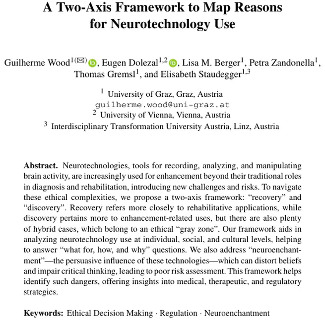 A Two-Axis Framework to Map Reasons for Neurotechnology Use
